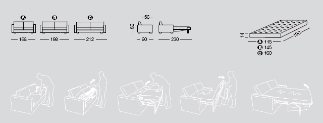 Omar sofa and sofa bed sizes